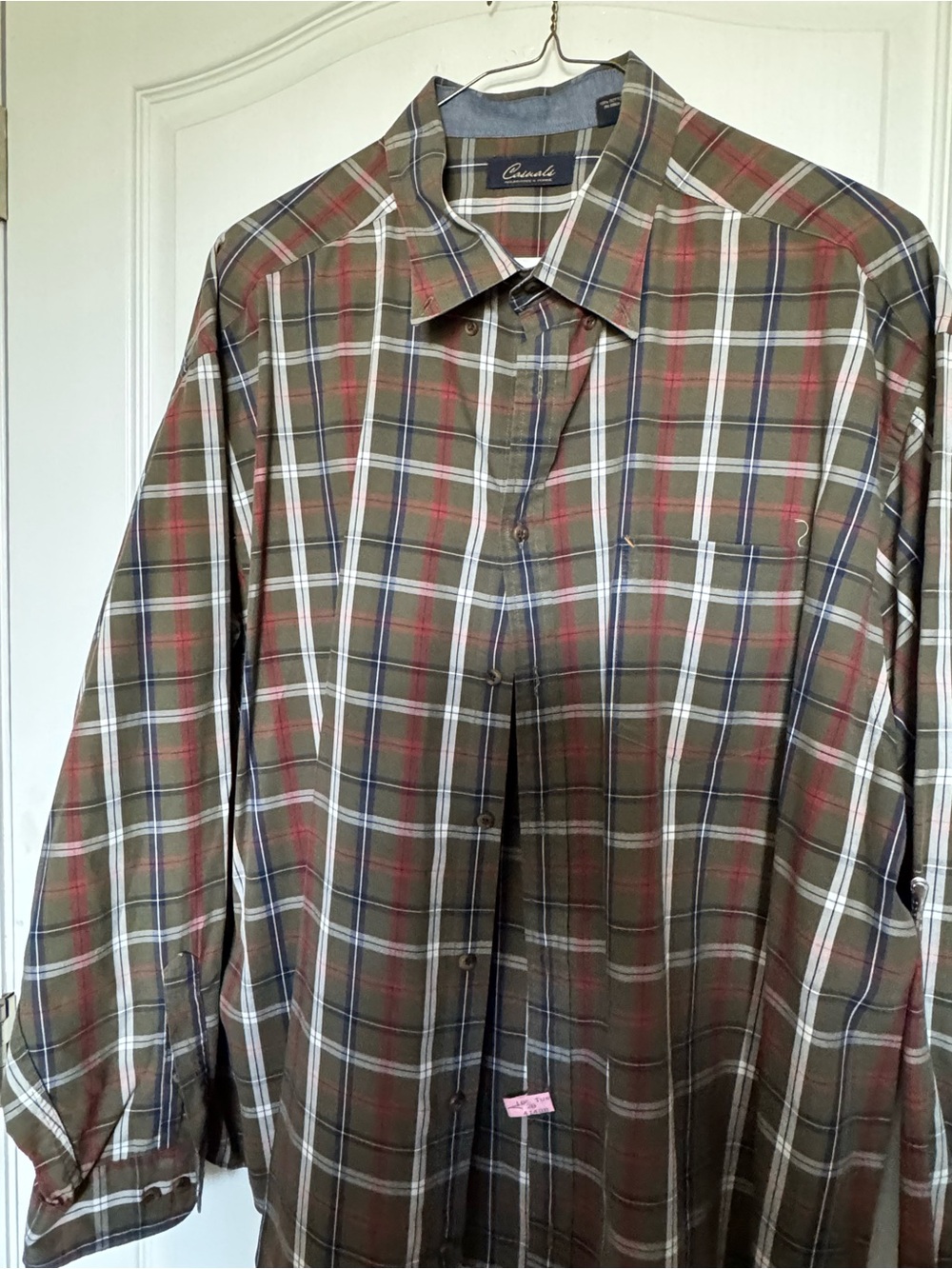 Roundtree & Yorke Olive Green Plaid Button-Down Shirt
